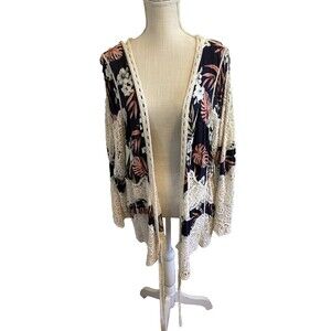 Siren Lily Woman's Multi-color Floral Boho Open Front Kimono Cardigan Size 2X